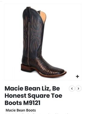 Macie Bean Black Shaft Brown Textured Foot Square Toe Western Boots